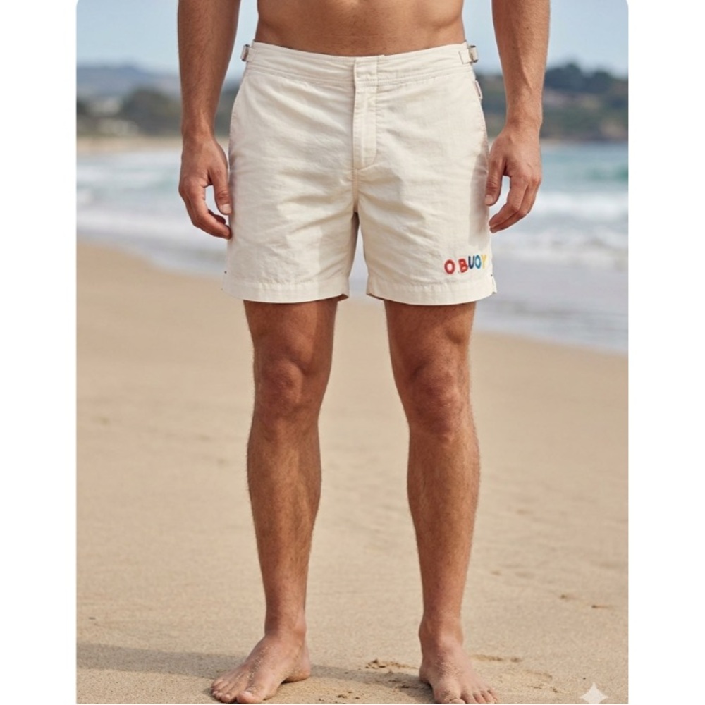 Orlebar Brown Classic Setter O Buoy Logo Print Swim Shorts Size 36 White Sand